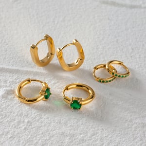 1 Piece Simple Casual Style Geometric Stainless Steel  Gold Color Inlay Green Zircon Women's Earrings Set h5 Picture3